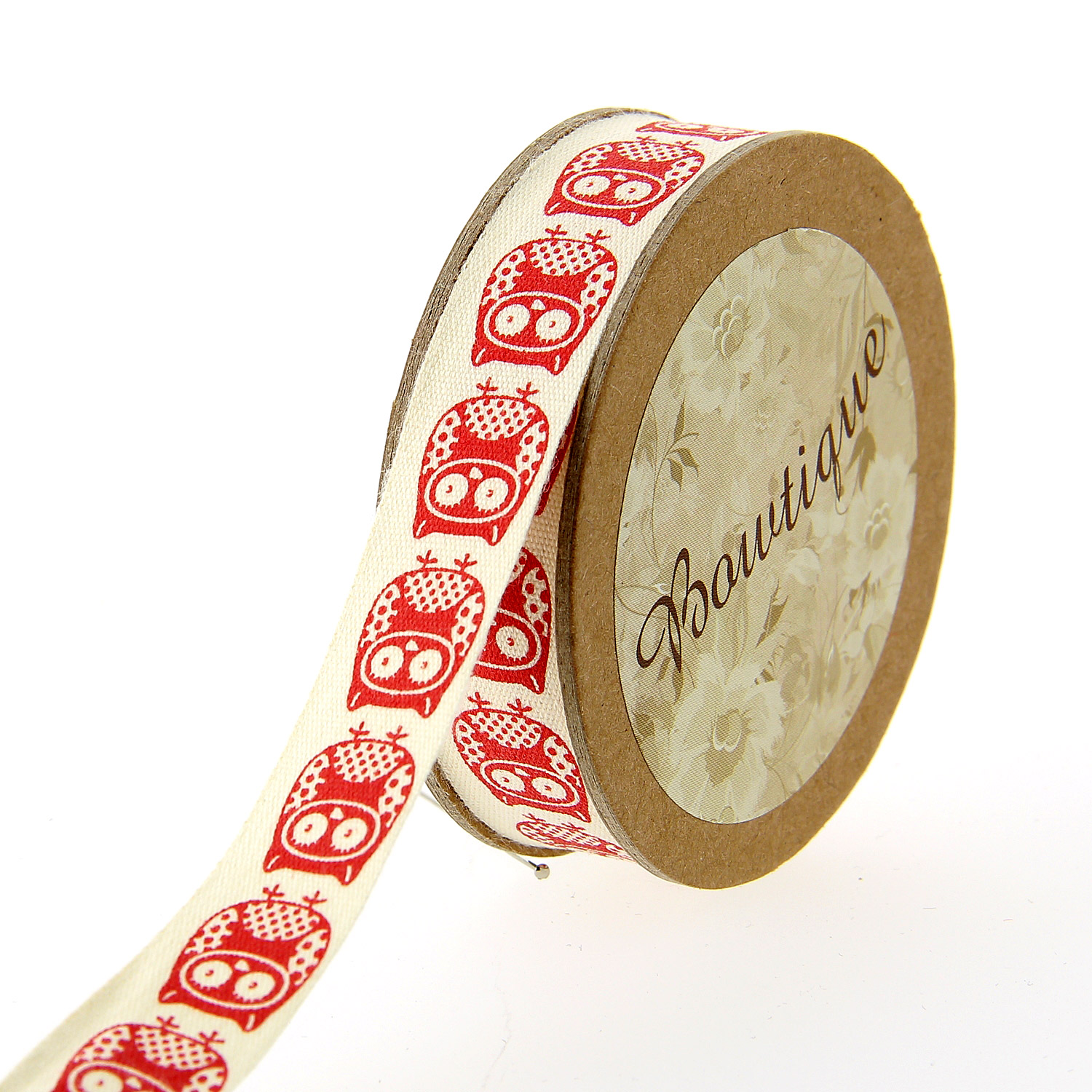 Ruban de Coton 5mx15mm - Hiboux rouges - Distrifil