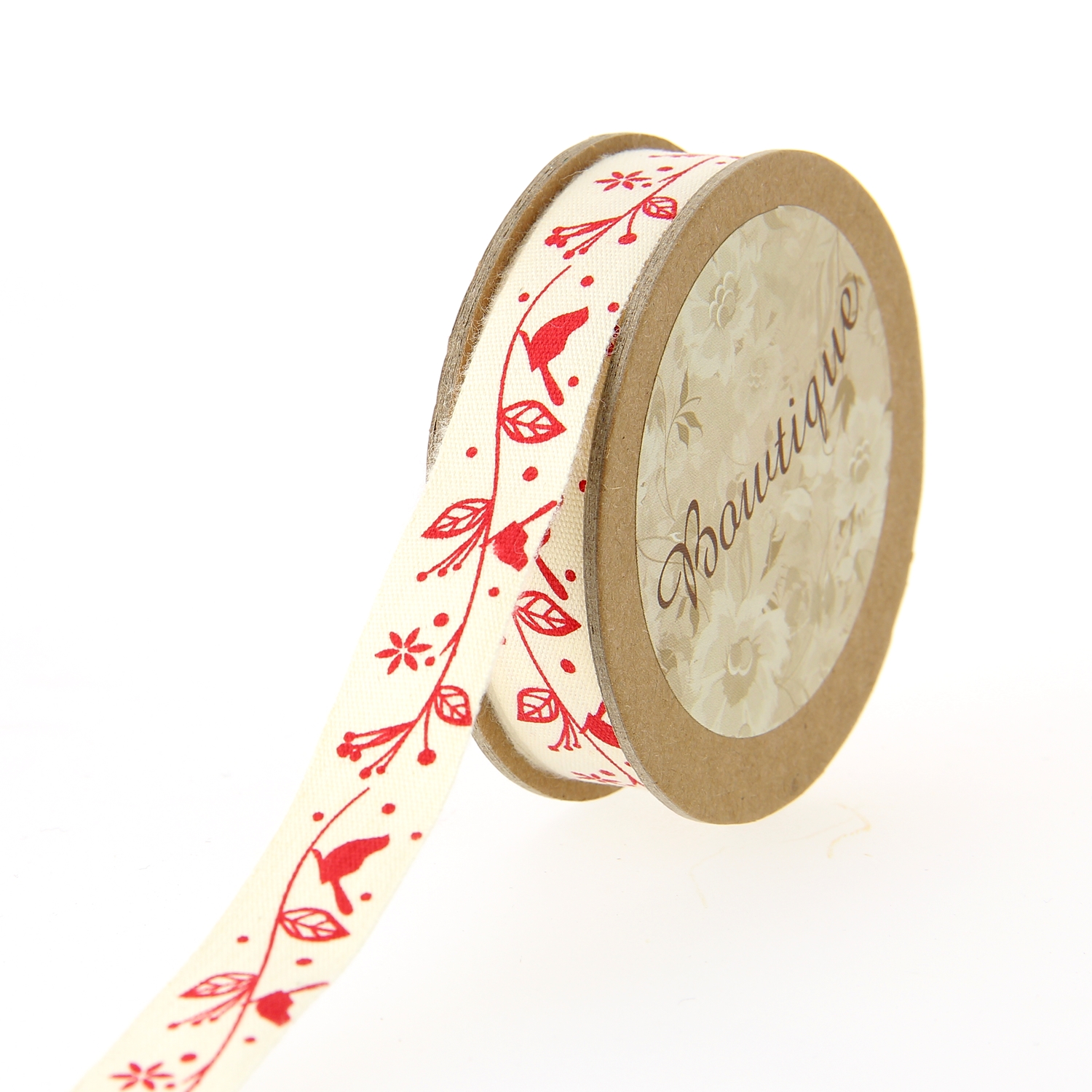 Ruban de Coton 5mx15mm - Oiseau rouges - Distrifil