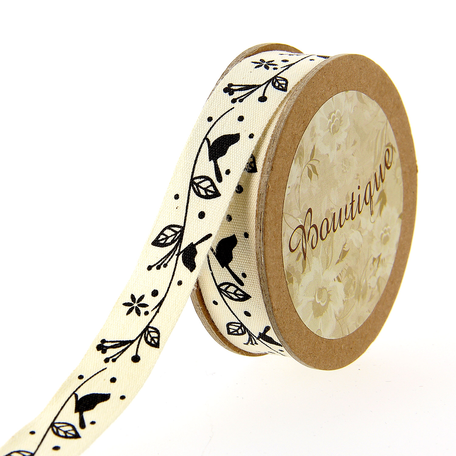 Ruban de Coton 5mx15mm - Oiseau noirs - Distrifil