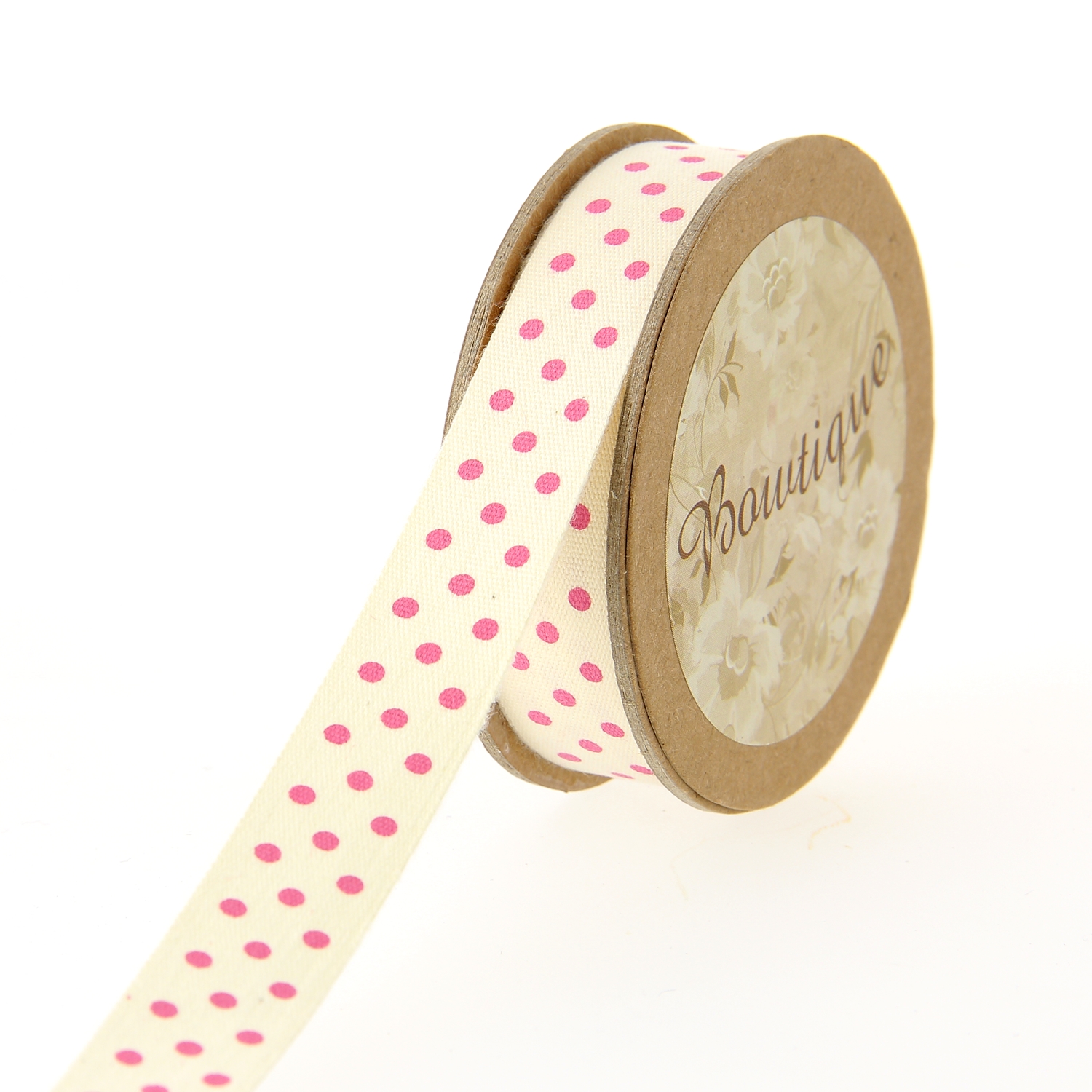 Ruban de Coton 5mx15mm - Pois roses - Distrifil