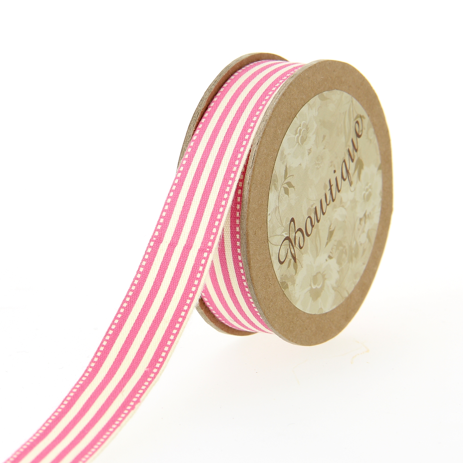 Ruban de Coton 5mx15mm - Rayures roses - Distrifil