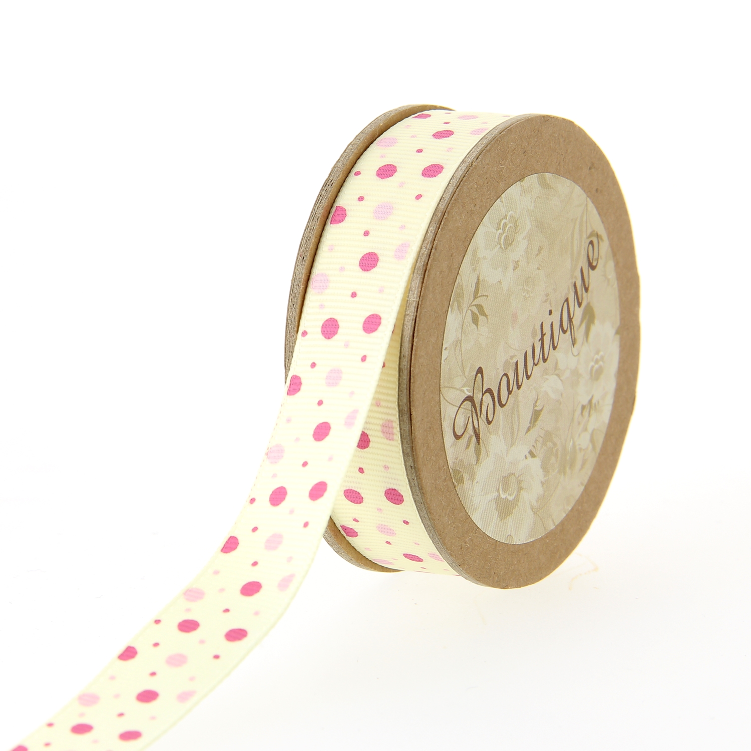 Ruban Gros Grain 5mx15mm - Points roses - Distrifil