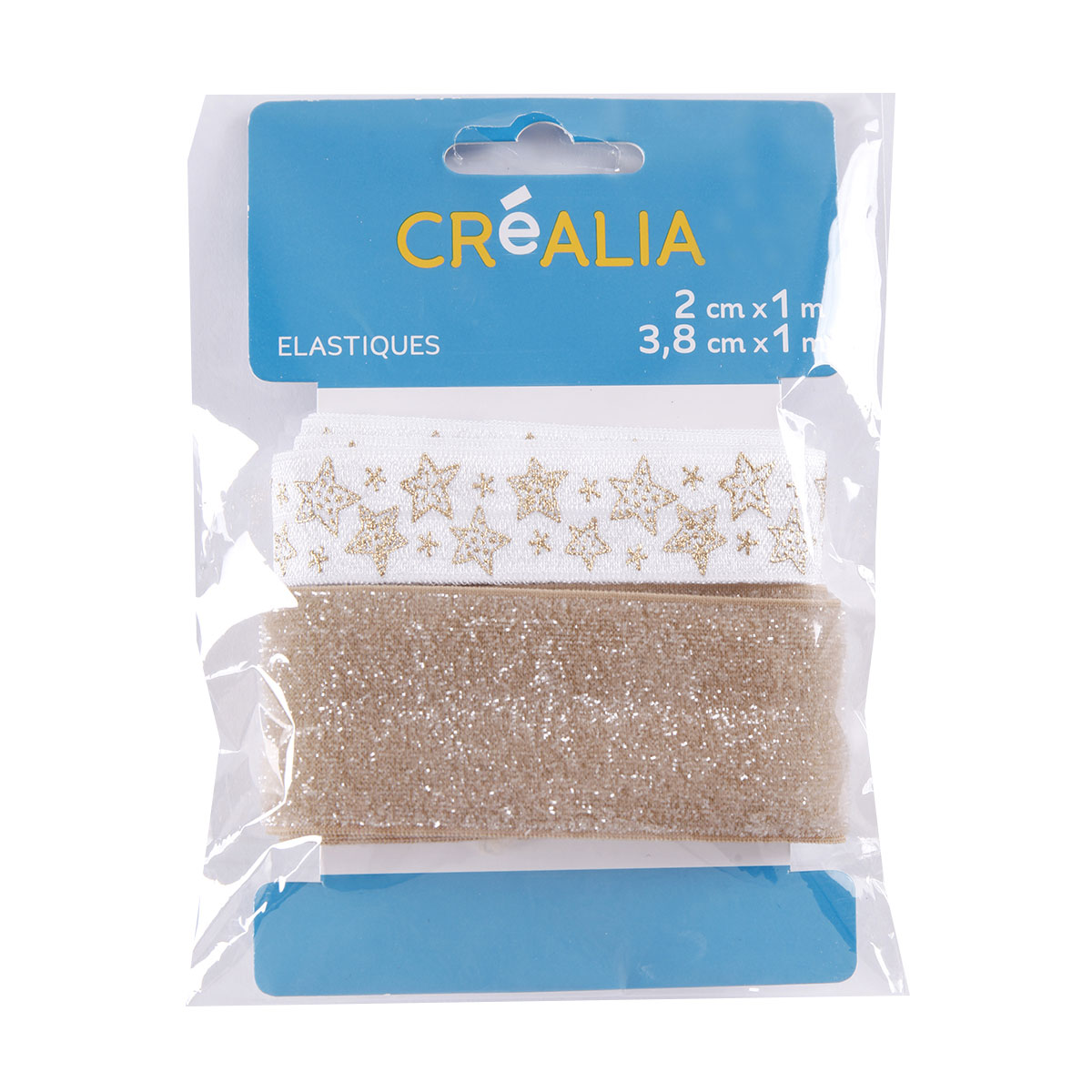 2 élastiques étoiles dorés et paillettes - Créalia