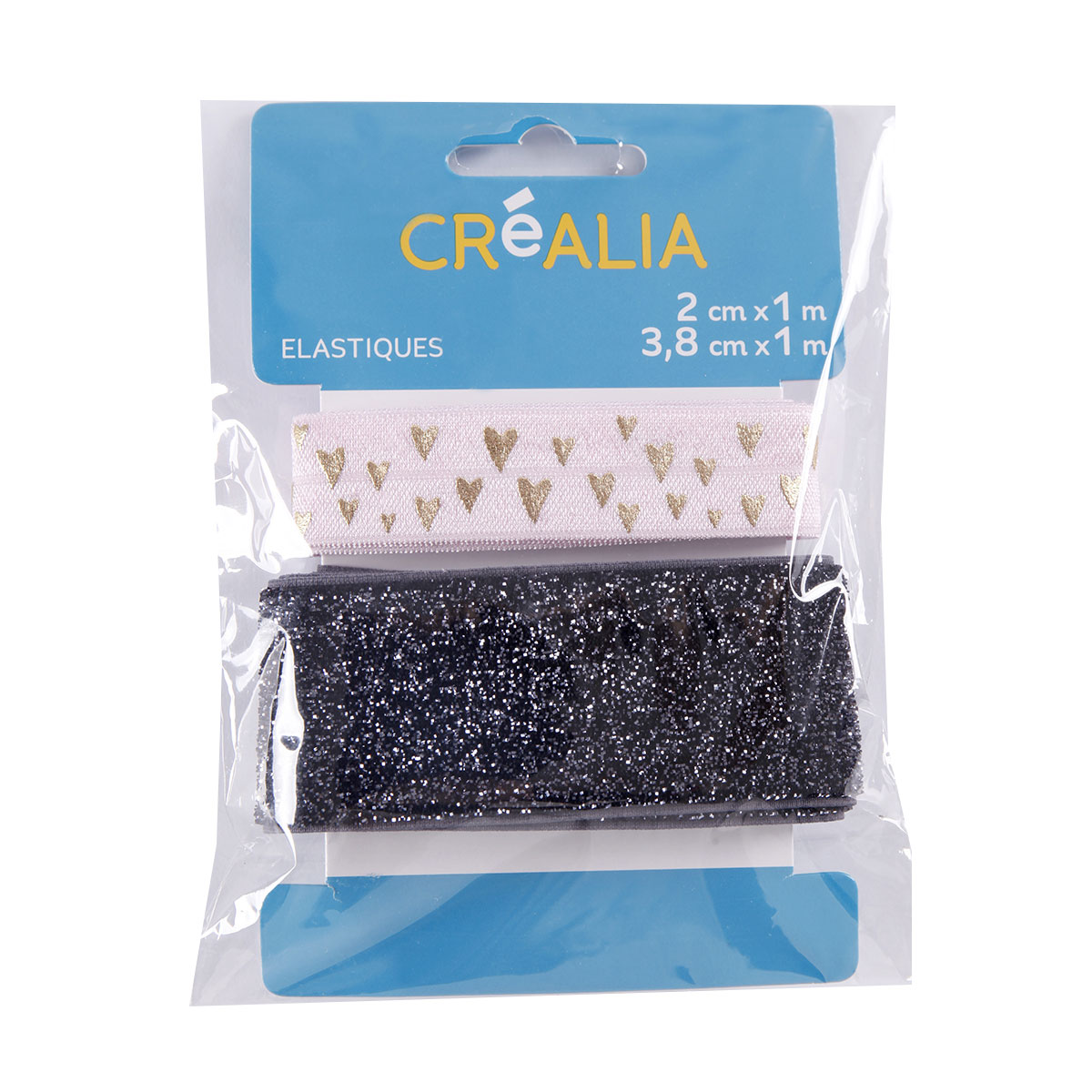 2 élastiques cœur dorés et paillettes - Créalia