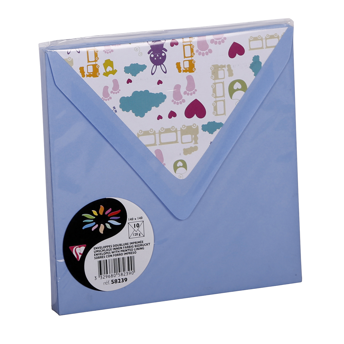 10 enveloppes Pollen 140x140mm - bleu lavande doublure doudou