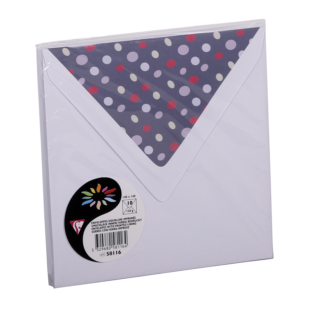 10 enveloppes Pollen 140x140mm - blanc doublure galets