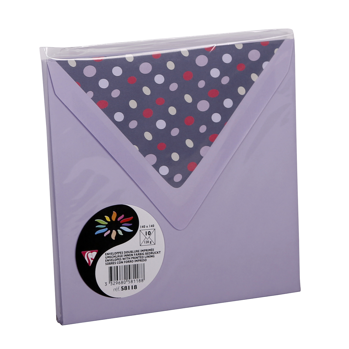 10 enveloppes Pollen 140x140mm - glycine doublure galets