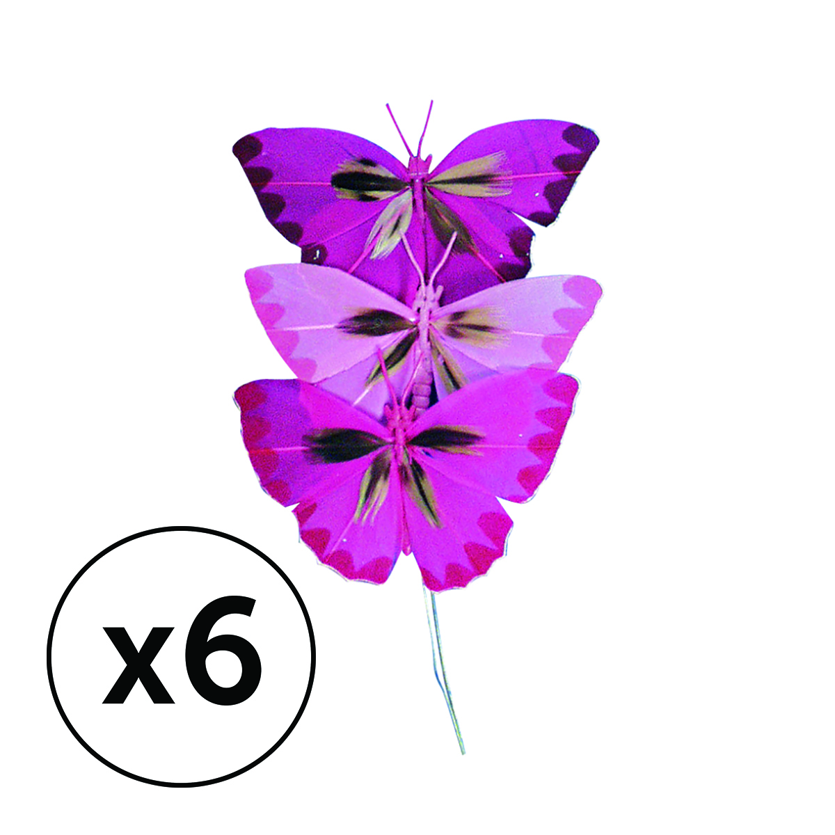 Sachet 6 papillons en plumes - 2 cm - rose
