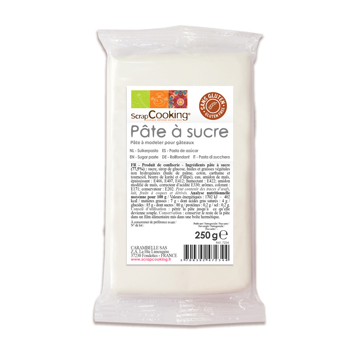 Pâte à sucre - blanc - aromatisé vanille - 250g - Scrapcooking 