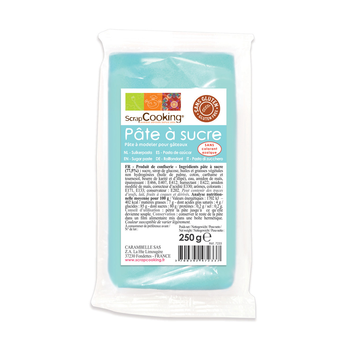 Pâte à sucre - bleu clair - aromatisé vanille - 250g - Scrapcooking 