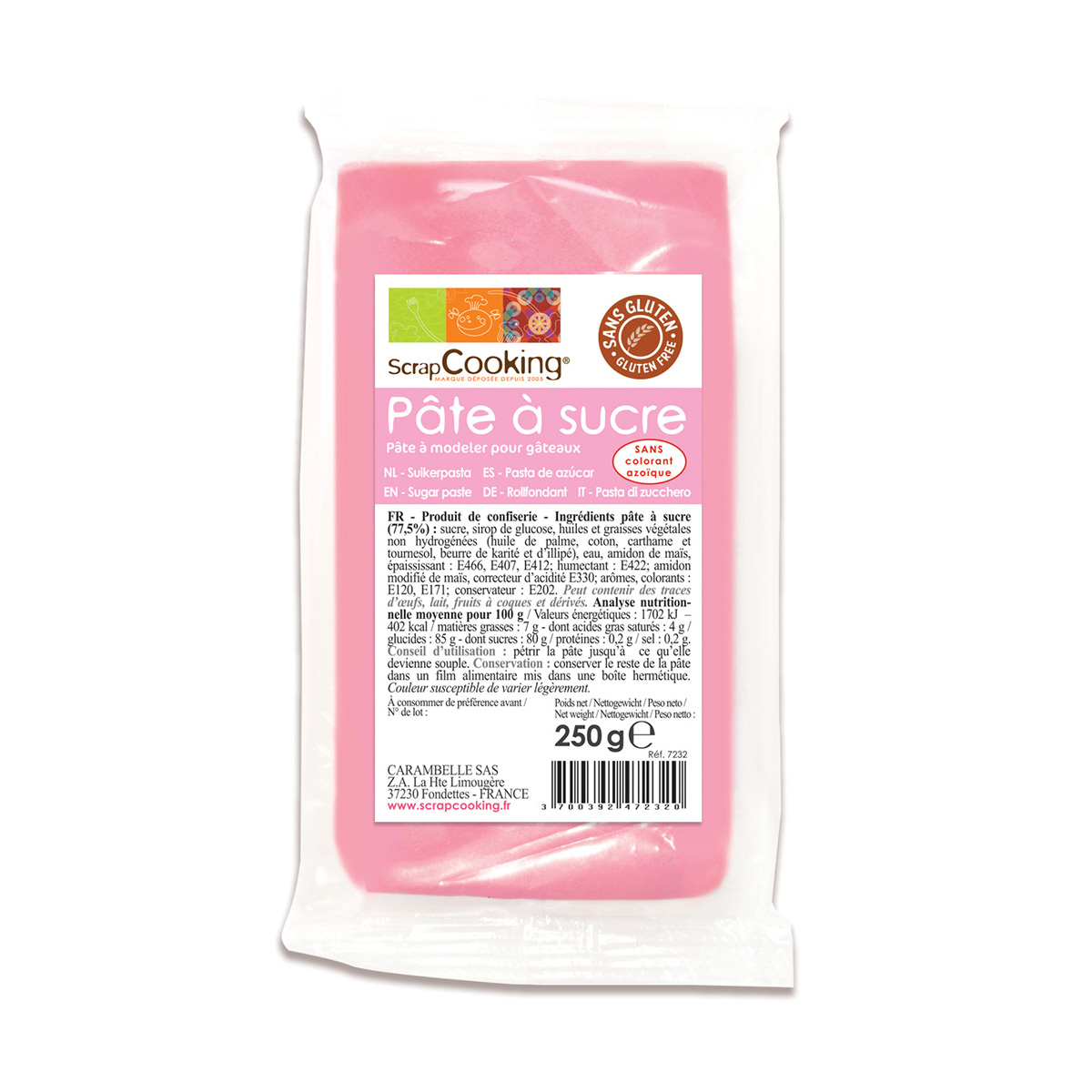 Pâte à sucre - rose - aromatisé vanille - 250g - Scrapcooking 