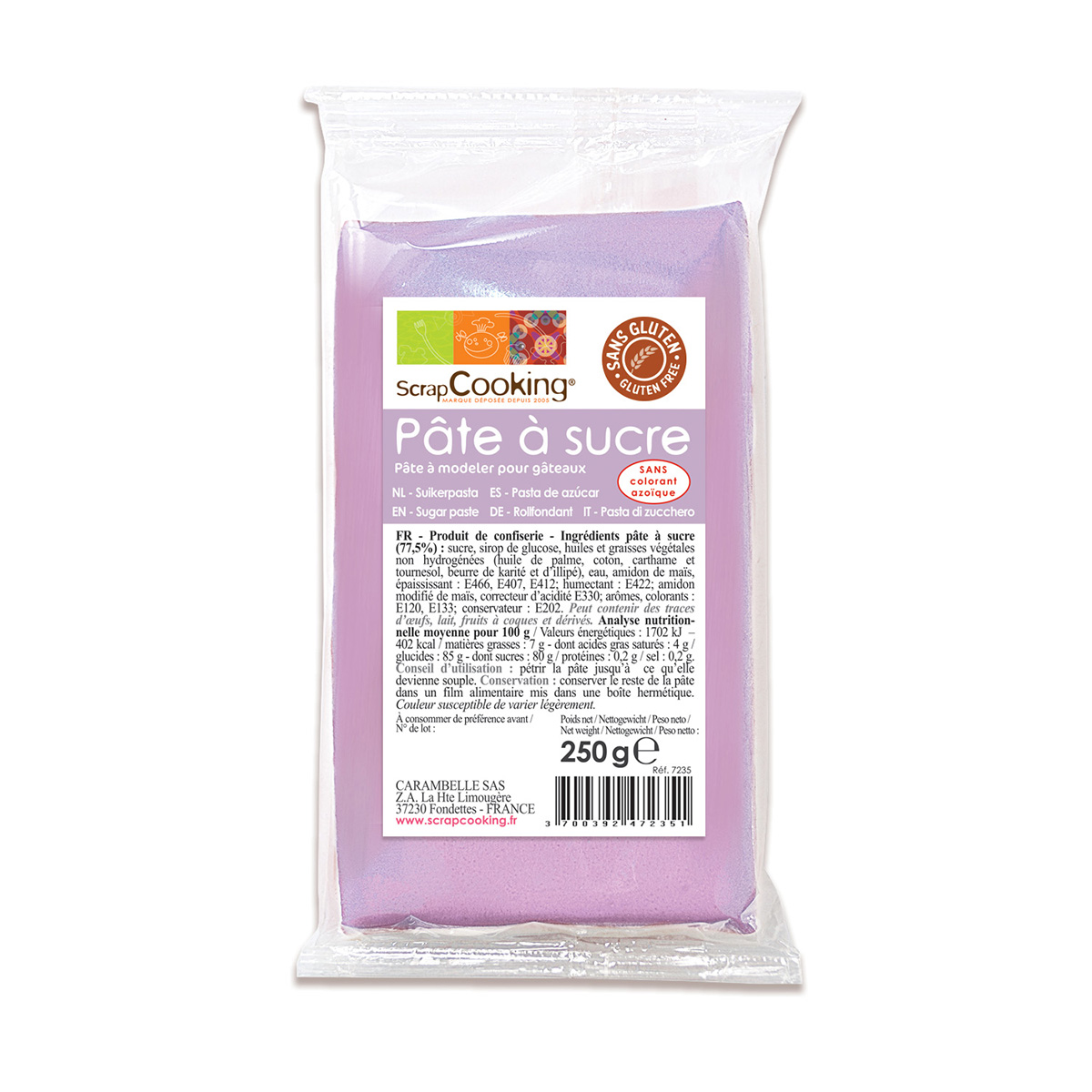 Pâte à sucre - violet - aromatisé vanille - 250g - Scrapcooking 