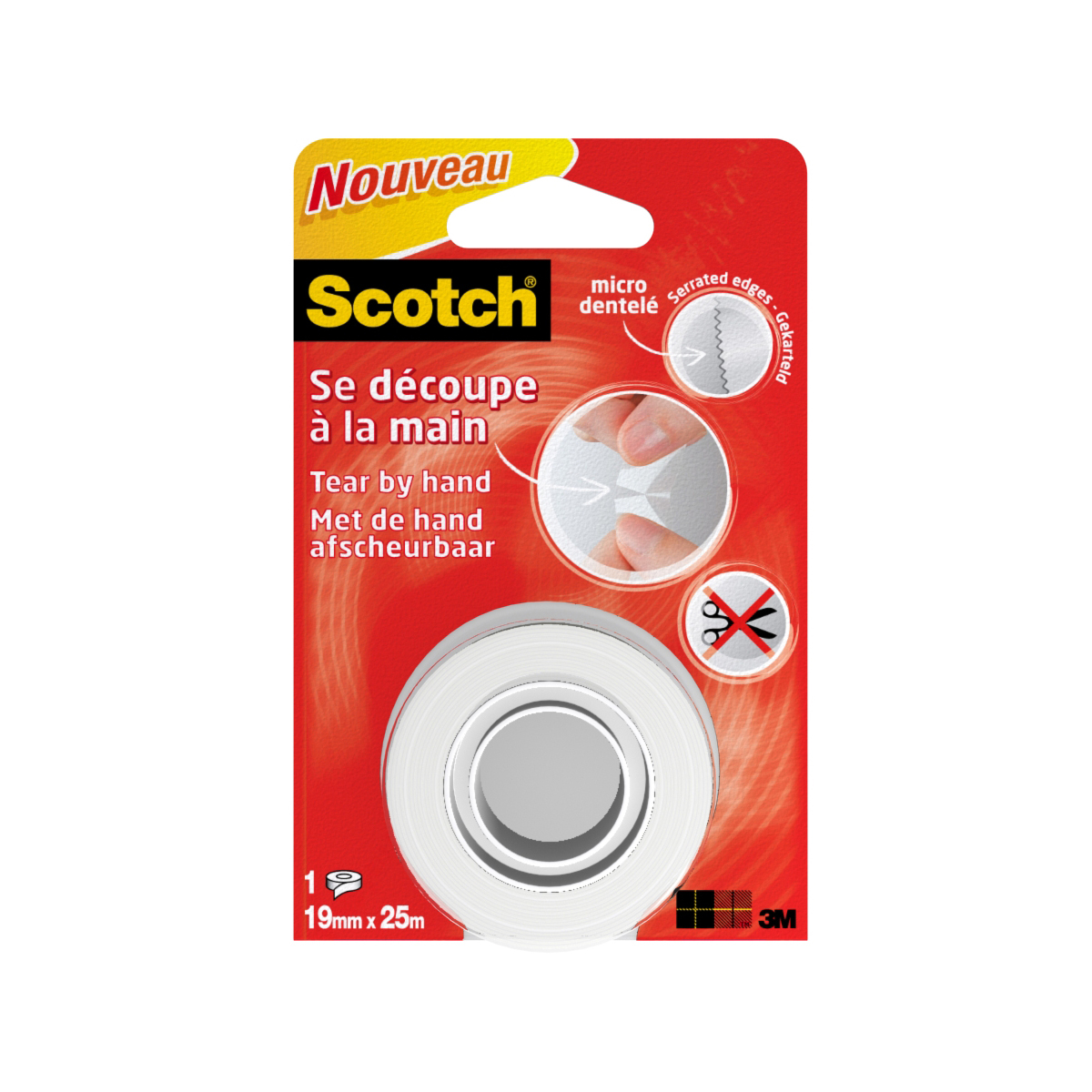 Ruban Scotch® transparent Se découpe à la main 19 mm 25 m + 6 m gratuit