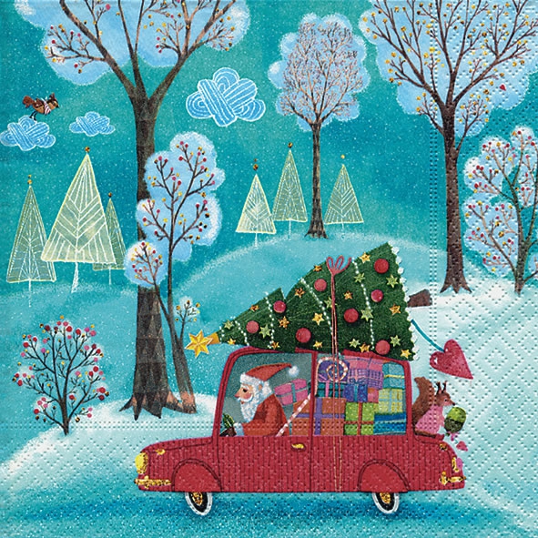 20 serviettes - Santa by car - 33 x 33 cm