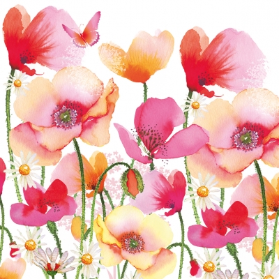20 serviettes - Aquarelle de fleurs - 33 x 33 cm