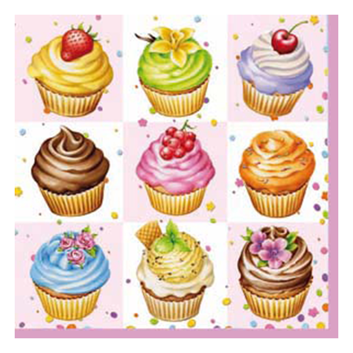 20 serviettes - cupcakes roses - 33x33cm