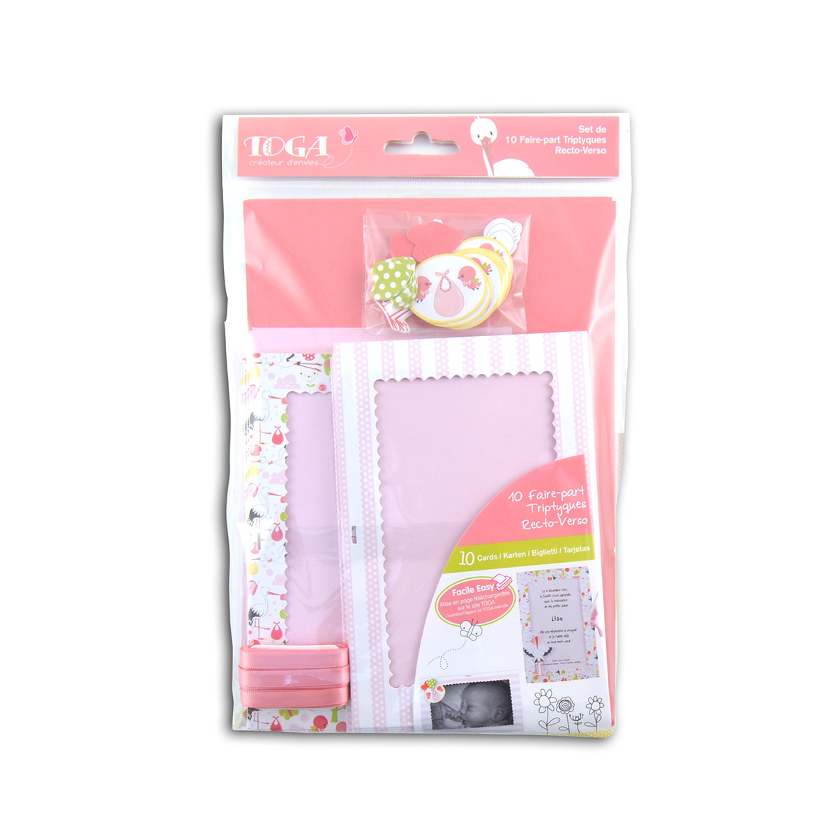 Set de 10 faire-part tryptique lou rose