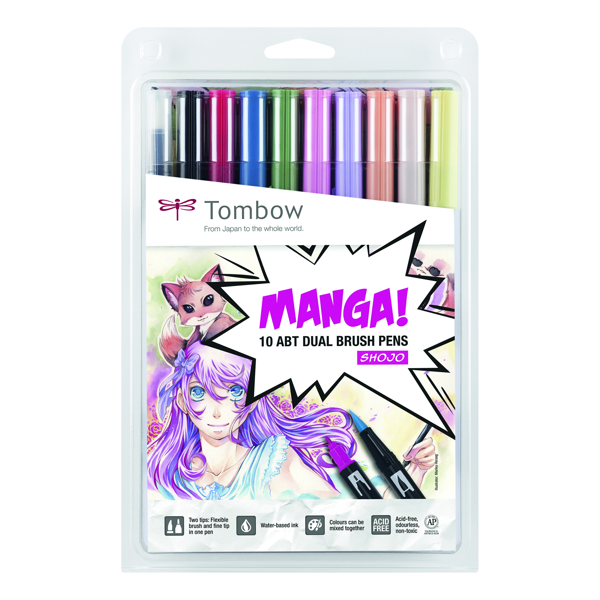 Set 10 feutres pinceaux double pointe - ABT-10CMANGA2 - Tombow