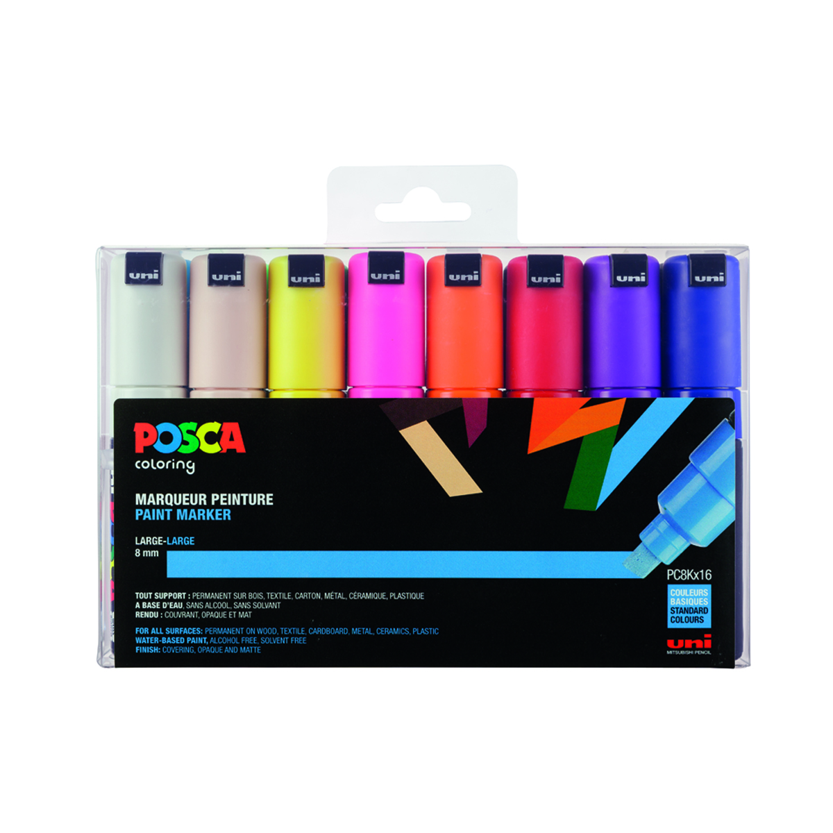 Set de 16 Posca - Pointe large biseautée - PC8K