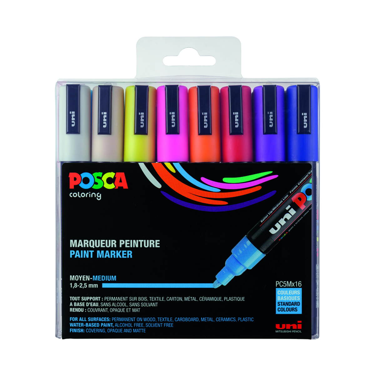 Set de 16 Posca - Pointe conique moyenne - PC5M