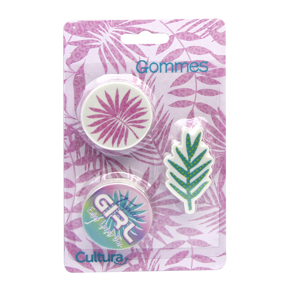 Lot de 3 gommes Tropical Graphic - Cultura