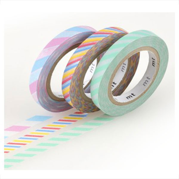 3 Masking tape - Rayures pastel - 6mm x 10 m