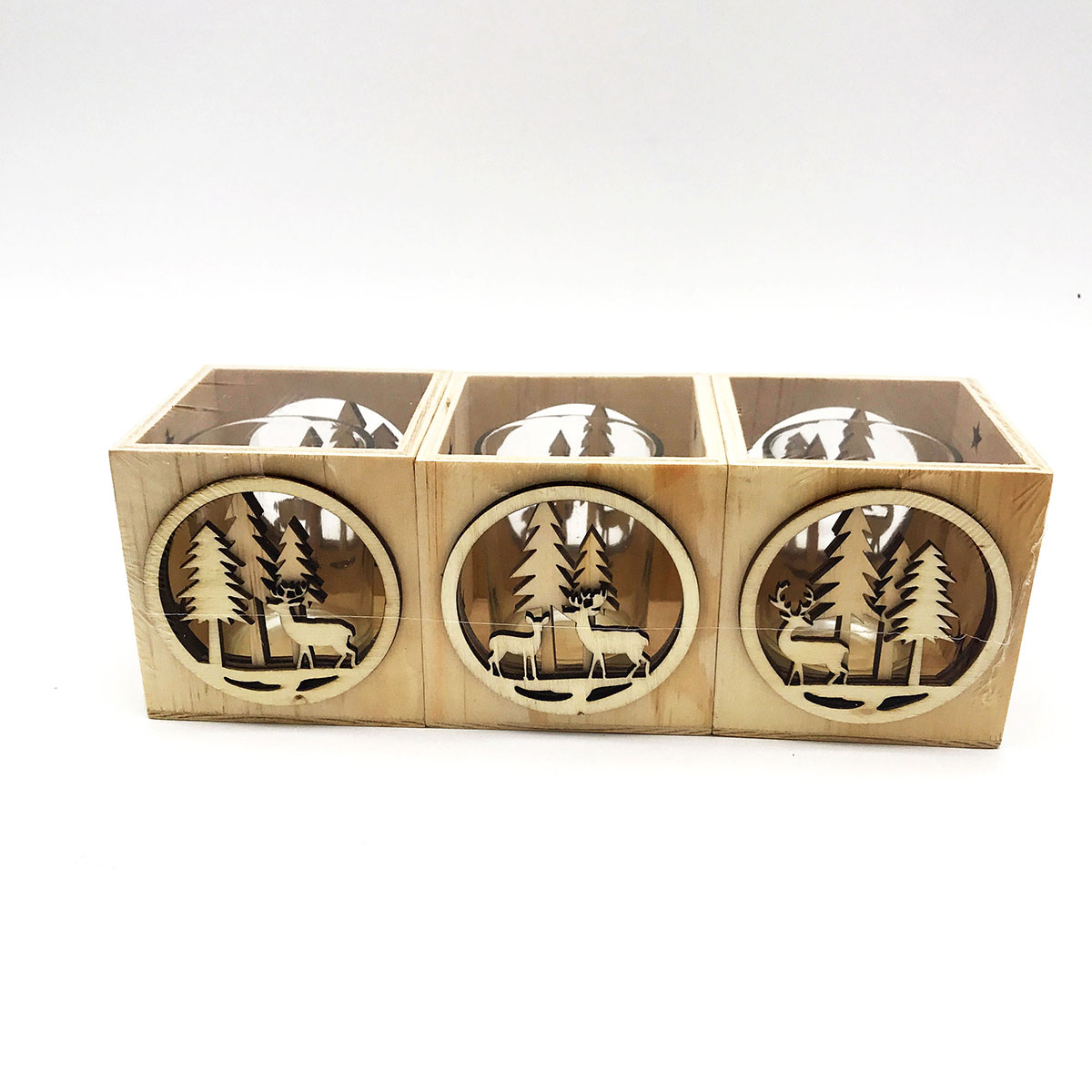 Set 3 photophores en bois ajouré - Créalia