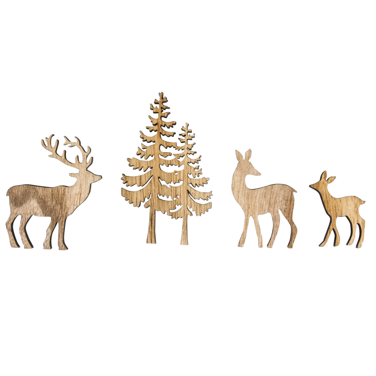 Lot de 4 miniatures en bois - Sapin Cerf