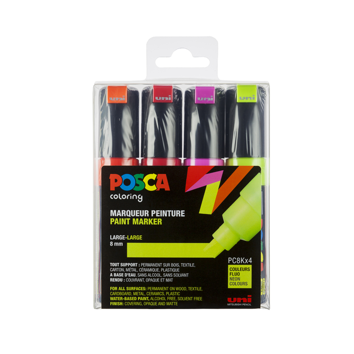 Set de 4 Posca - Pointe large biseautée - PC8K