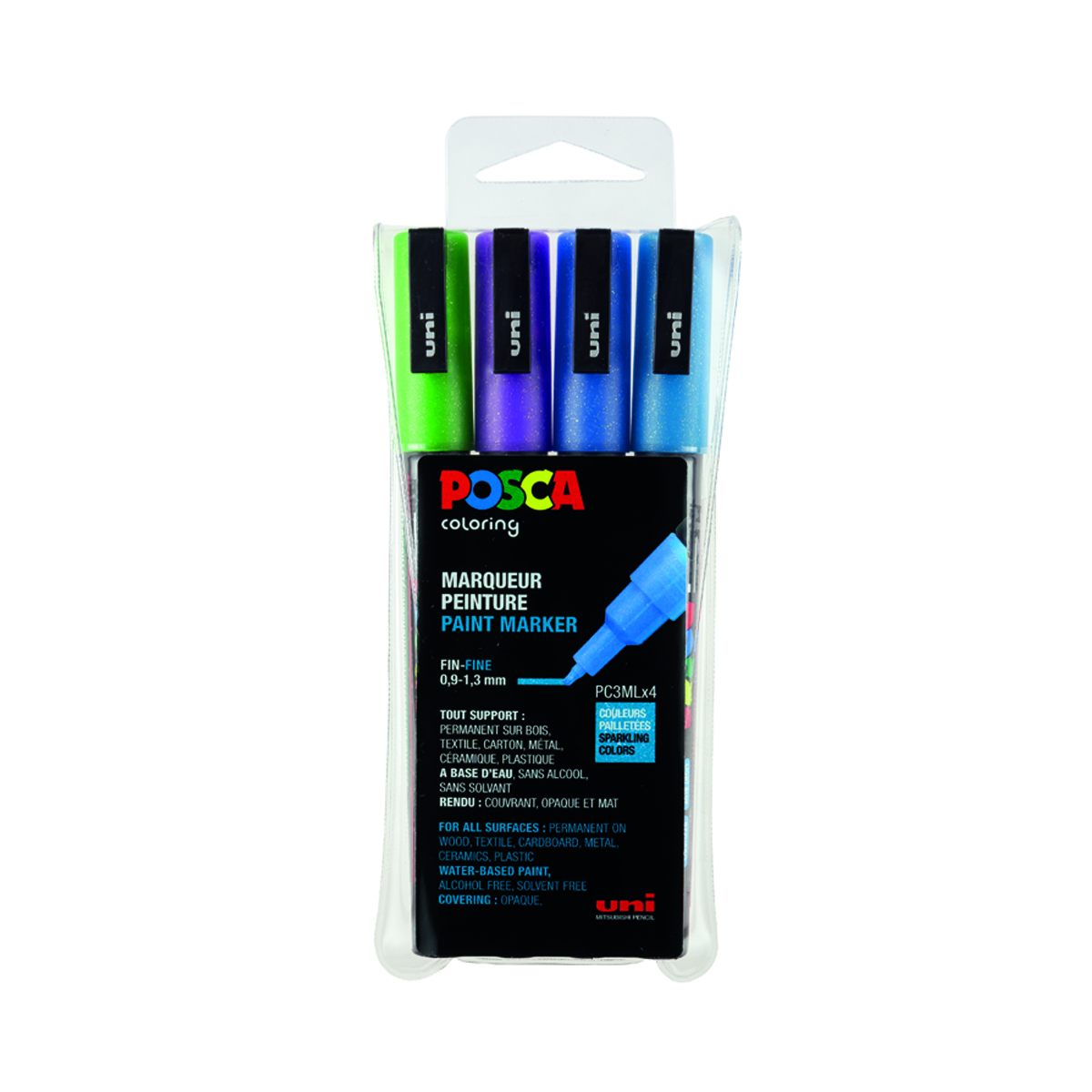 Set de 4 Posca Pailletes - Pointe fine conique - PC3ML