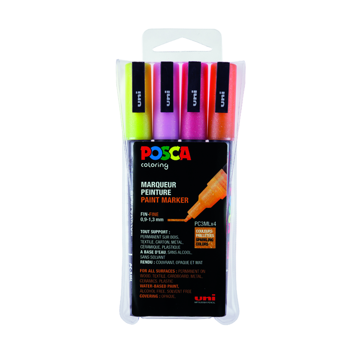 Set de 4 Posca Pailletes - Pointe fine conique - PC3ML