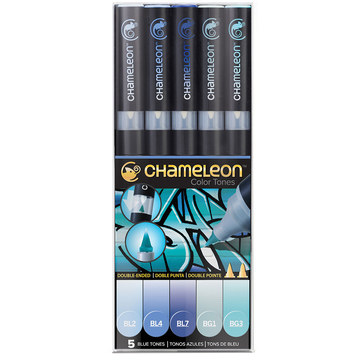 Set 5 marqueurs Chameleon - Tons bleus