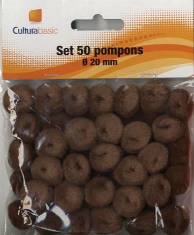 Set 50 pompons diamètre 20mm marron