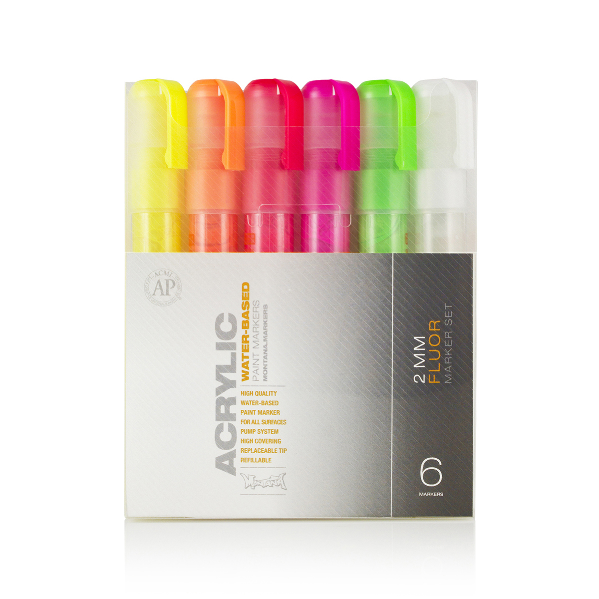 Pochette de 6 Markers Acrylic Fins 2mm - Fluoréscents - Montana