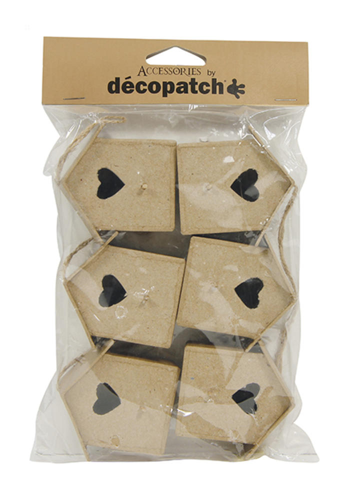 6 boîtes de dragées - nichoirs/cœurs - papier mâché - 6.5 cm