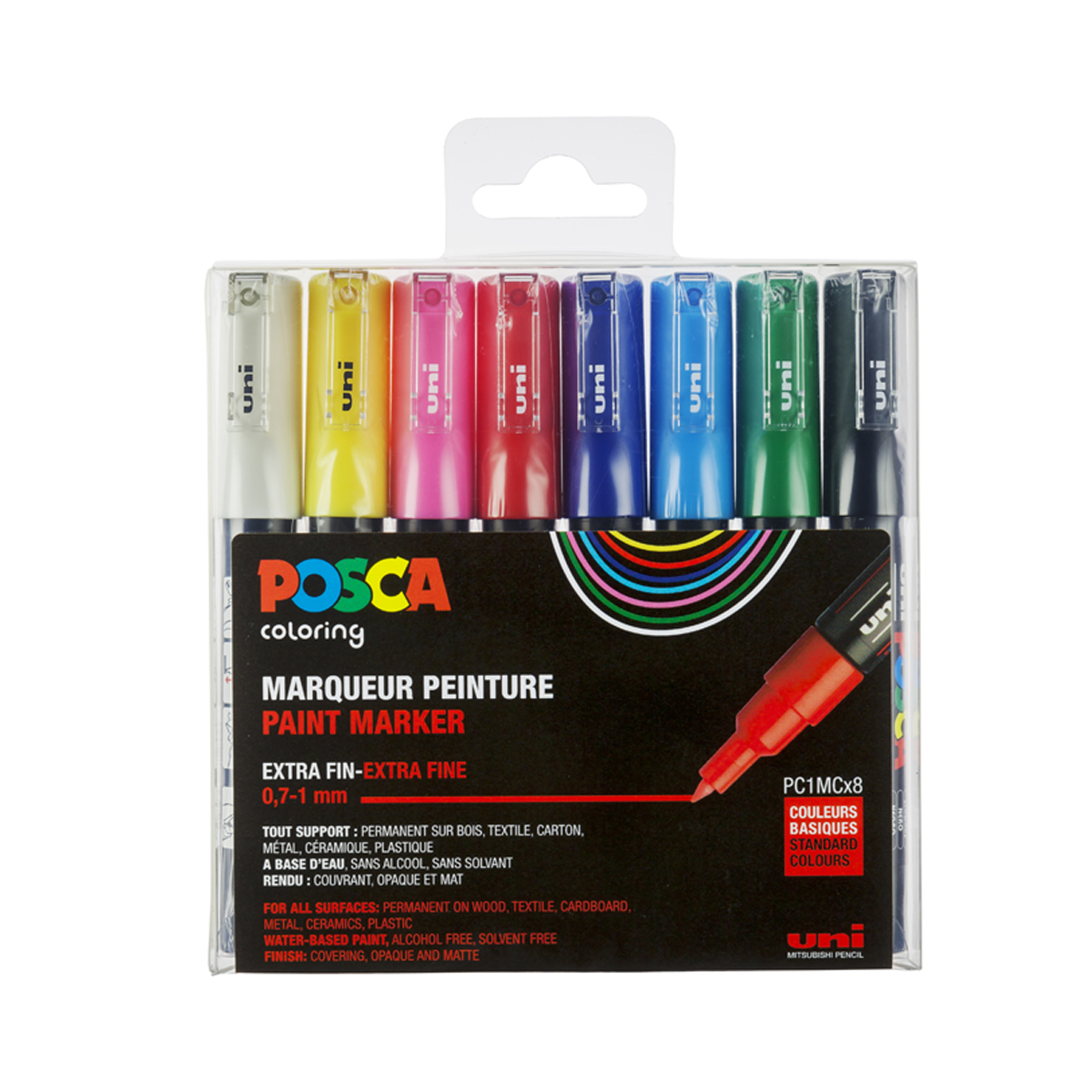 Set de 8 Posca - Pointe extra-fine conique - PC1MC