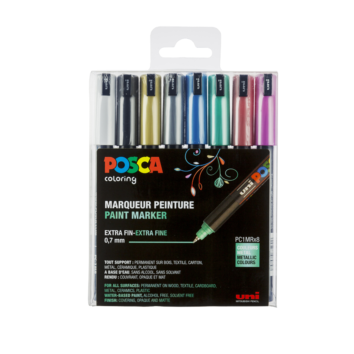 Set de 8 Posca - Pointe Calibrée extra-fine - PC1MR