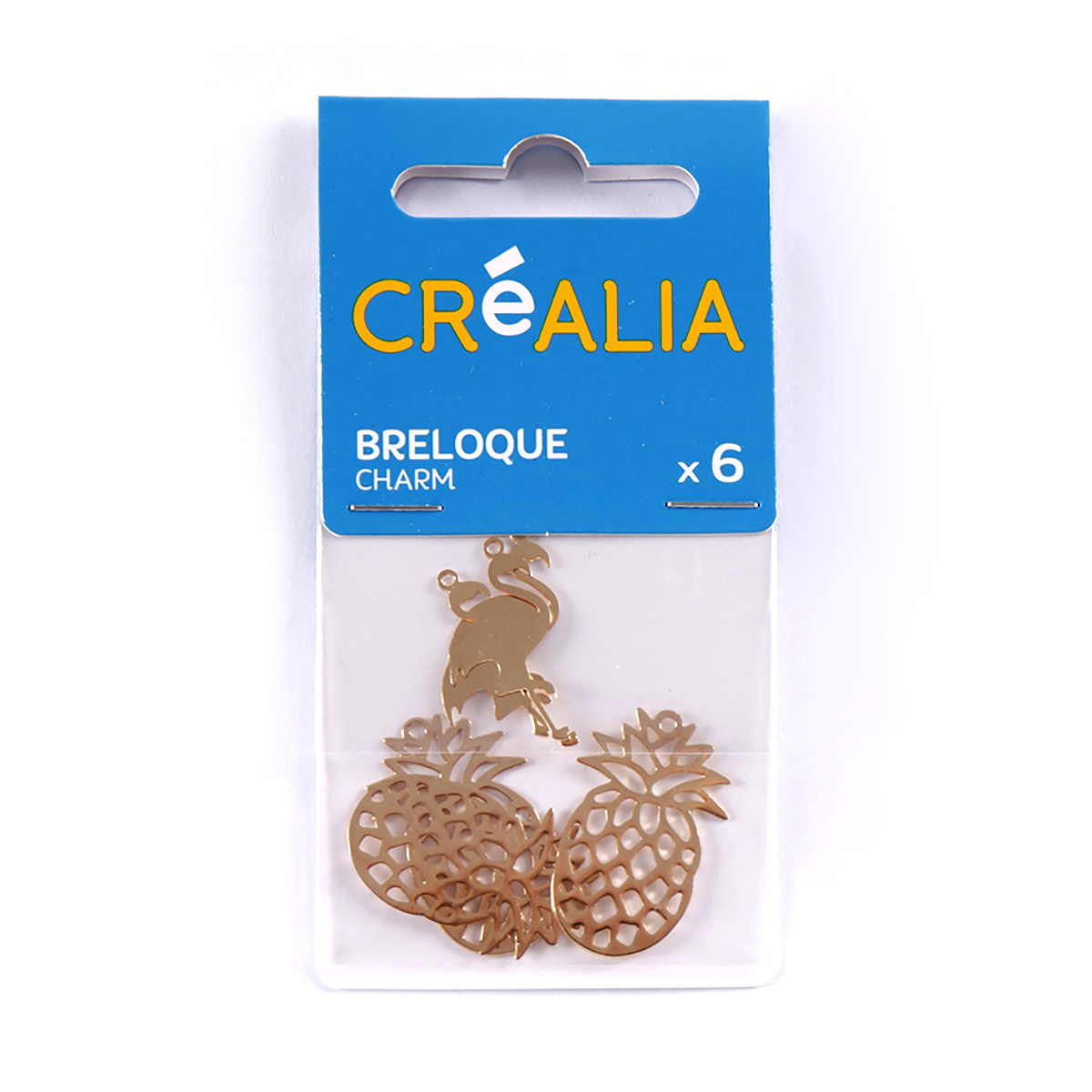 6 breloques dorées « flamants et ananas » - Créalia