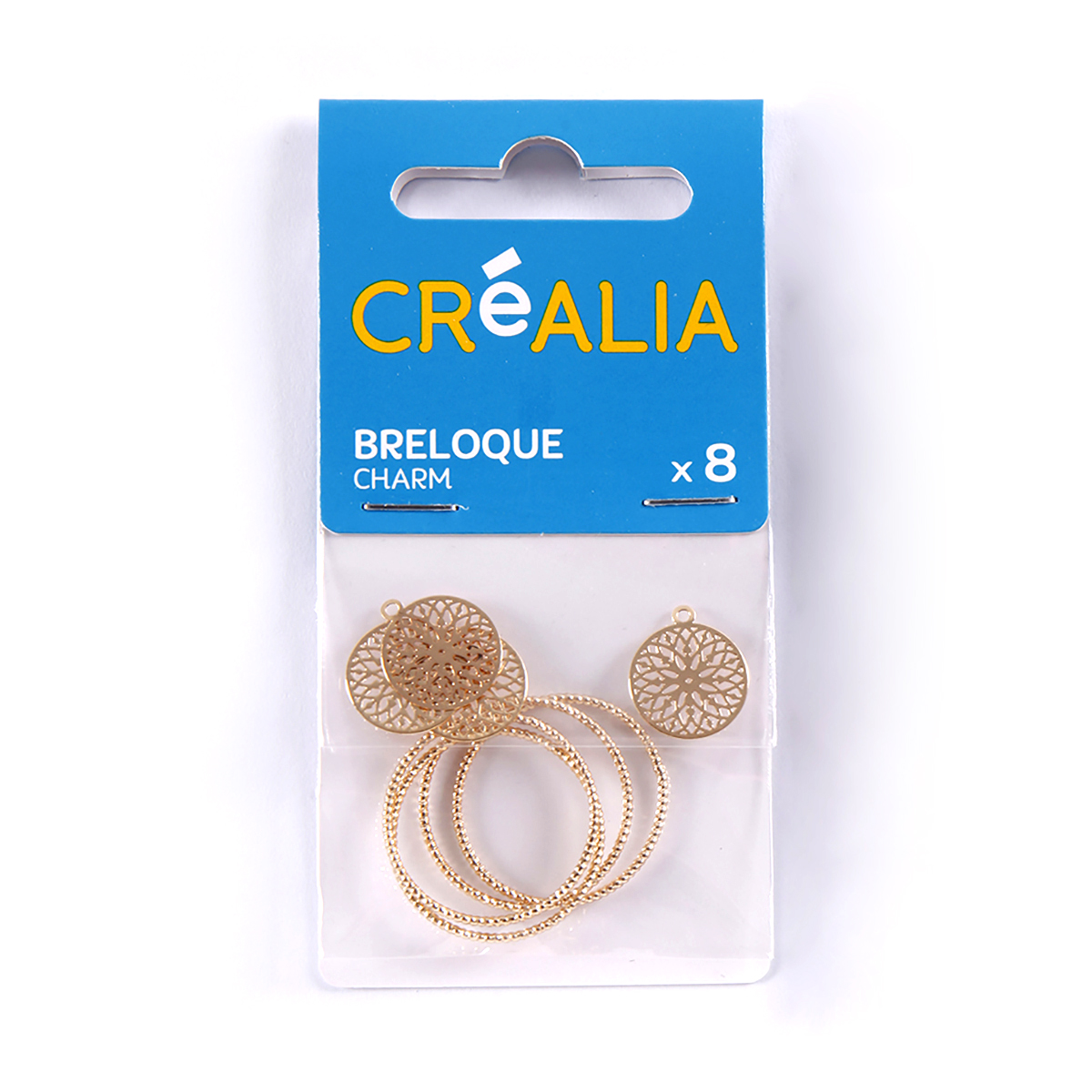 8 breloques dorées « anneaux et rosaces » - Créalia
