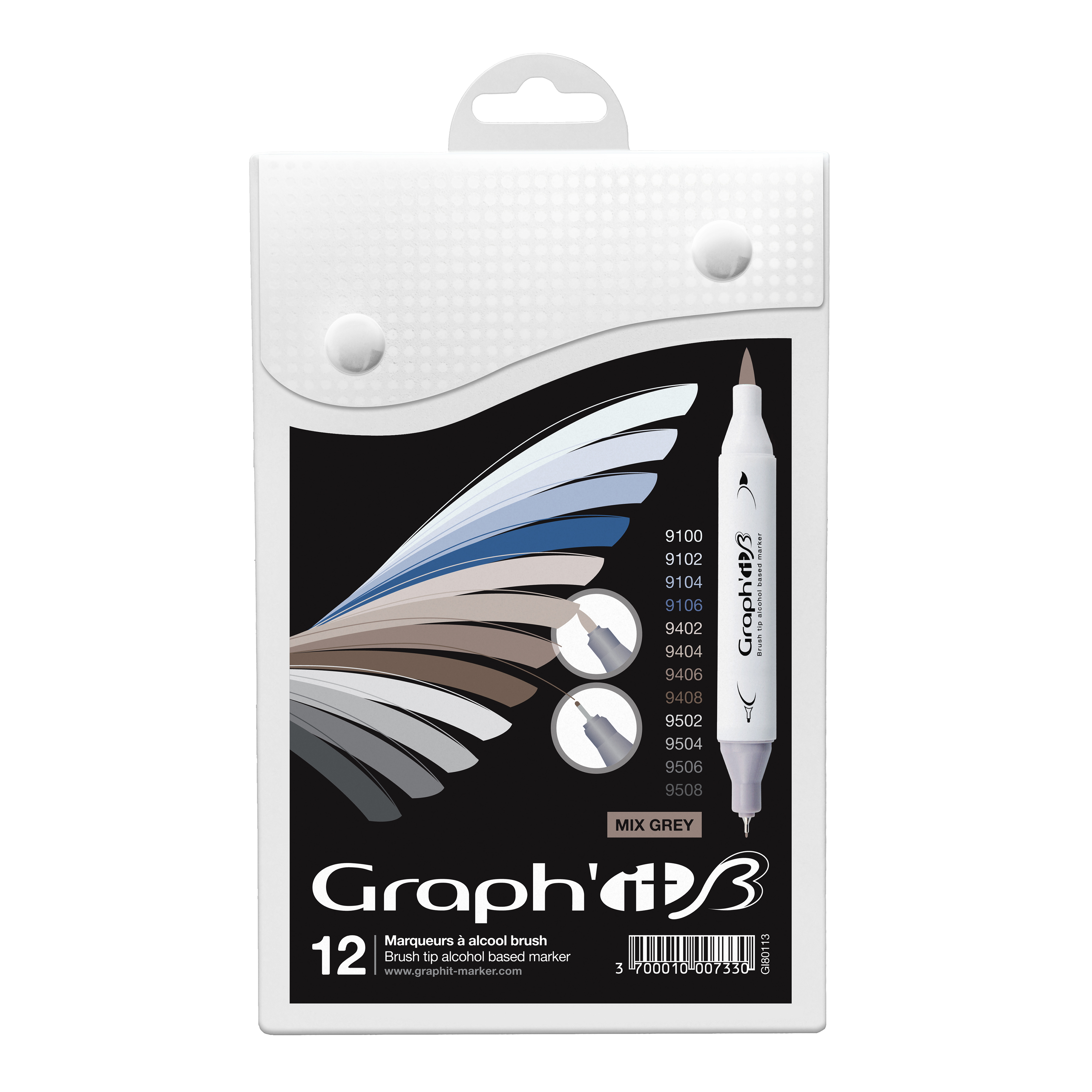 Set 12 marqueurs à double pointe - Graph'it brush Mix greys
