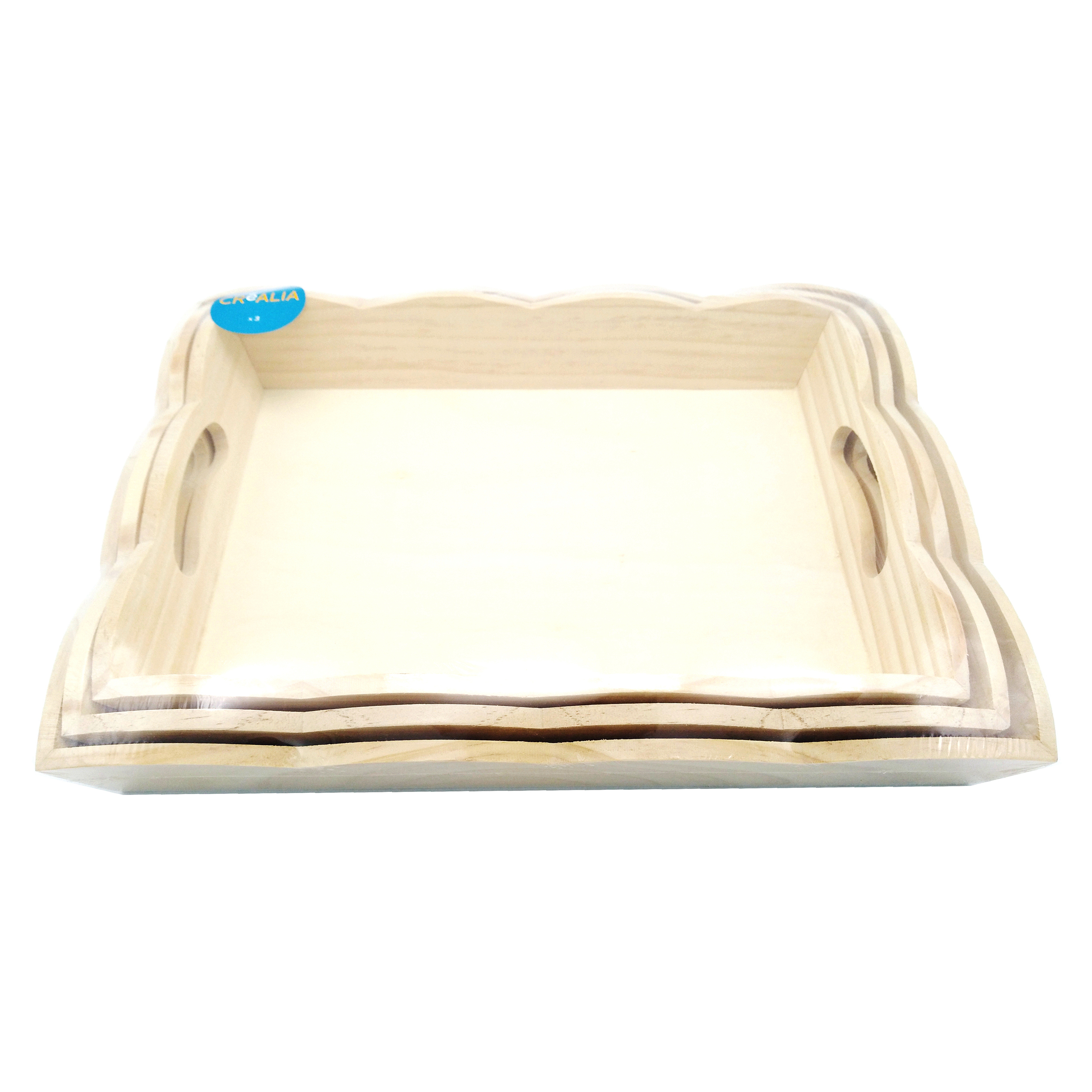 Set de 3 plateaux en bois bords ondulés - Créalia