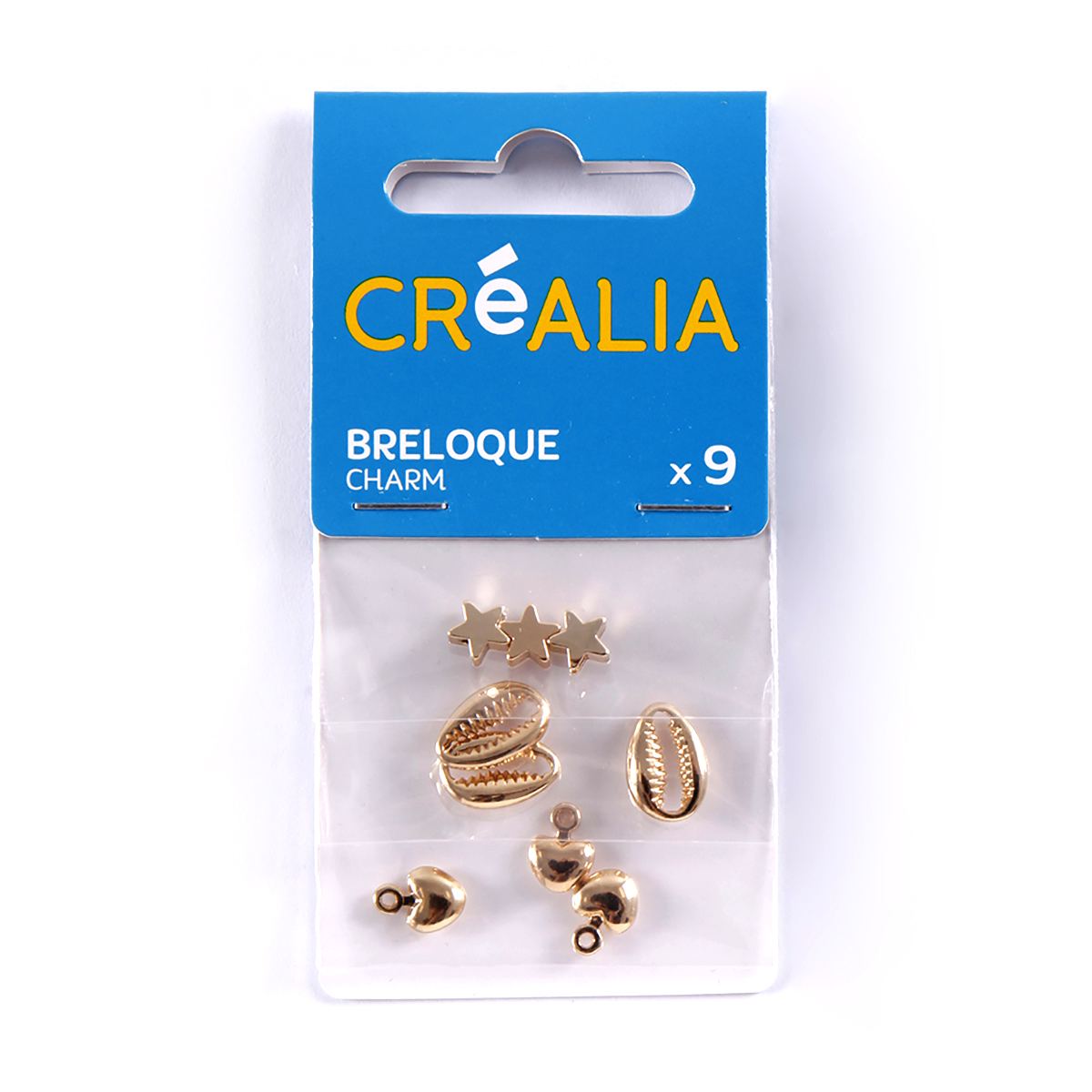 9 breloques dorées « étoiles, coquillages et coeurs » - Créalia