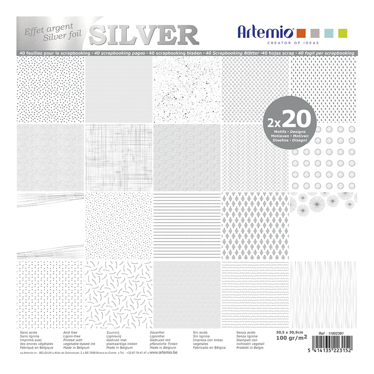 Set 40 papiers décorés argent