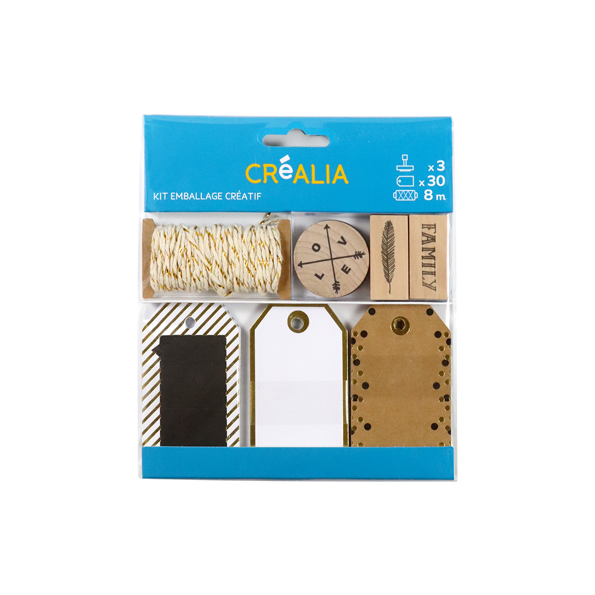 Kit emballage créatif - tampons, tags, ficelle