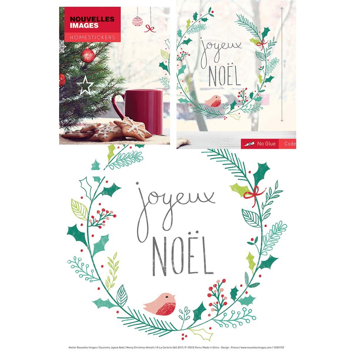 Sticker Couronne Joyeux Noël pour fenêtre - 24x36 cm