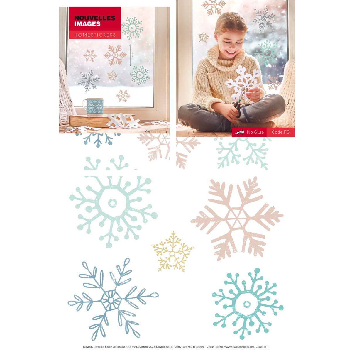 Sticker Flocons de neige colorés pour fenêtre - 24x36 cm