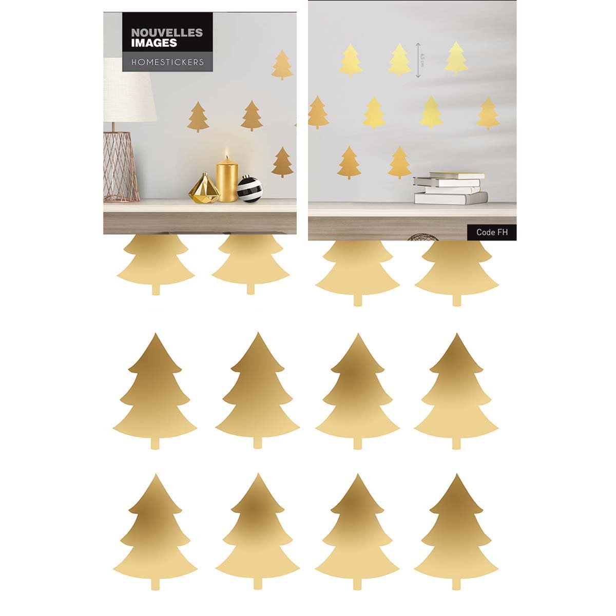 Sticker Petits sapins or pour fenêtre - 24x36 cm