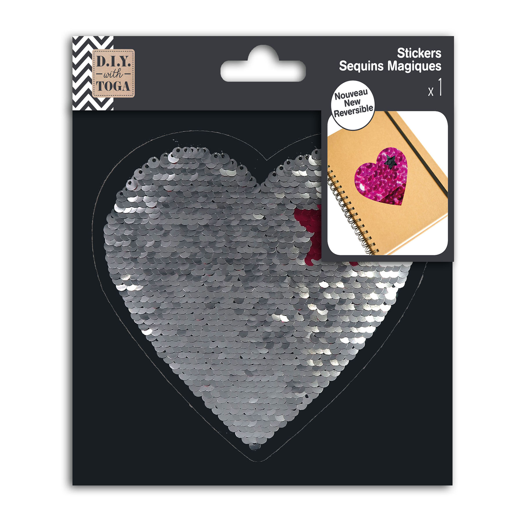 Sticker sequin réversible - Motif cœur - 14 cm
