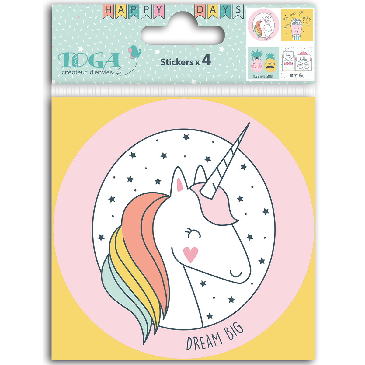 4 stickers fantaisie - 10 x 10 cm - Happy Days