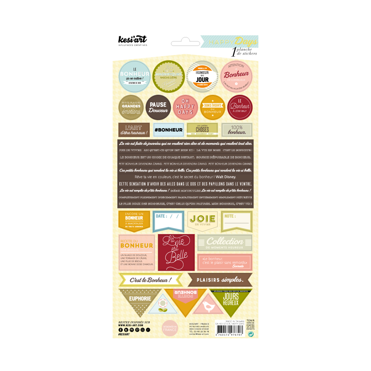 Planche de 38 stickers Happy days - 15,24x32 cm 